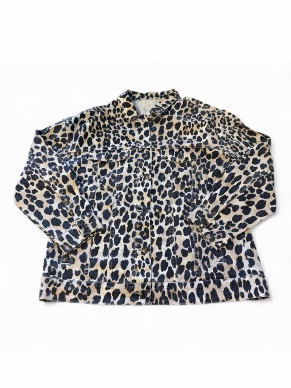 Leopard Print Denim Shirt Jacket Shacket Women’s Large Boho Baddie Festival